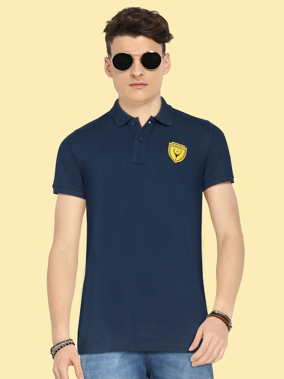 Allen Solly Junior Boys Teal Blue Brand Logo Applique Polo Collar T-shirt