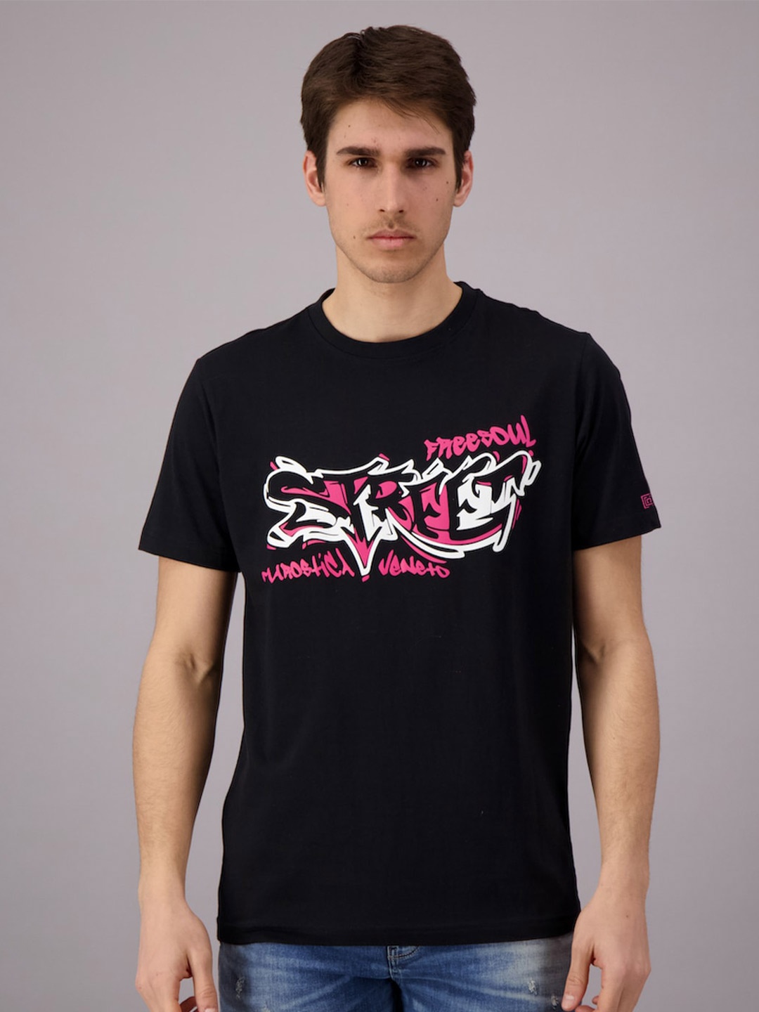 FREESOUL Men Black Printed Cotton T-shirt
