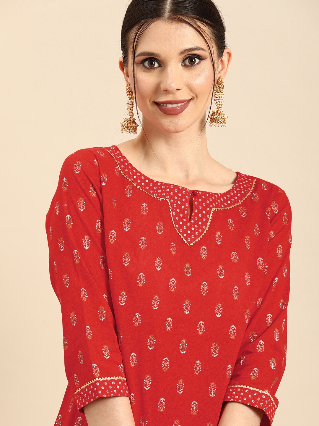 Anouk Women Red & Gold Ethnic Motifs Printed Gotta Patti Cotton Straight Kurta Trousers
Anouk Women Red & Gold Ethnic Motifs Printed Gotta Patti Cotton Straight Kurta Trousers