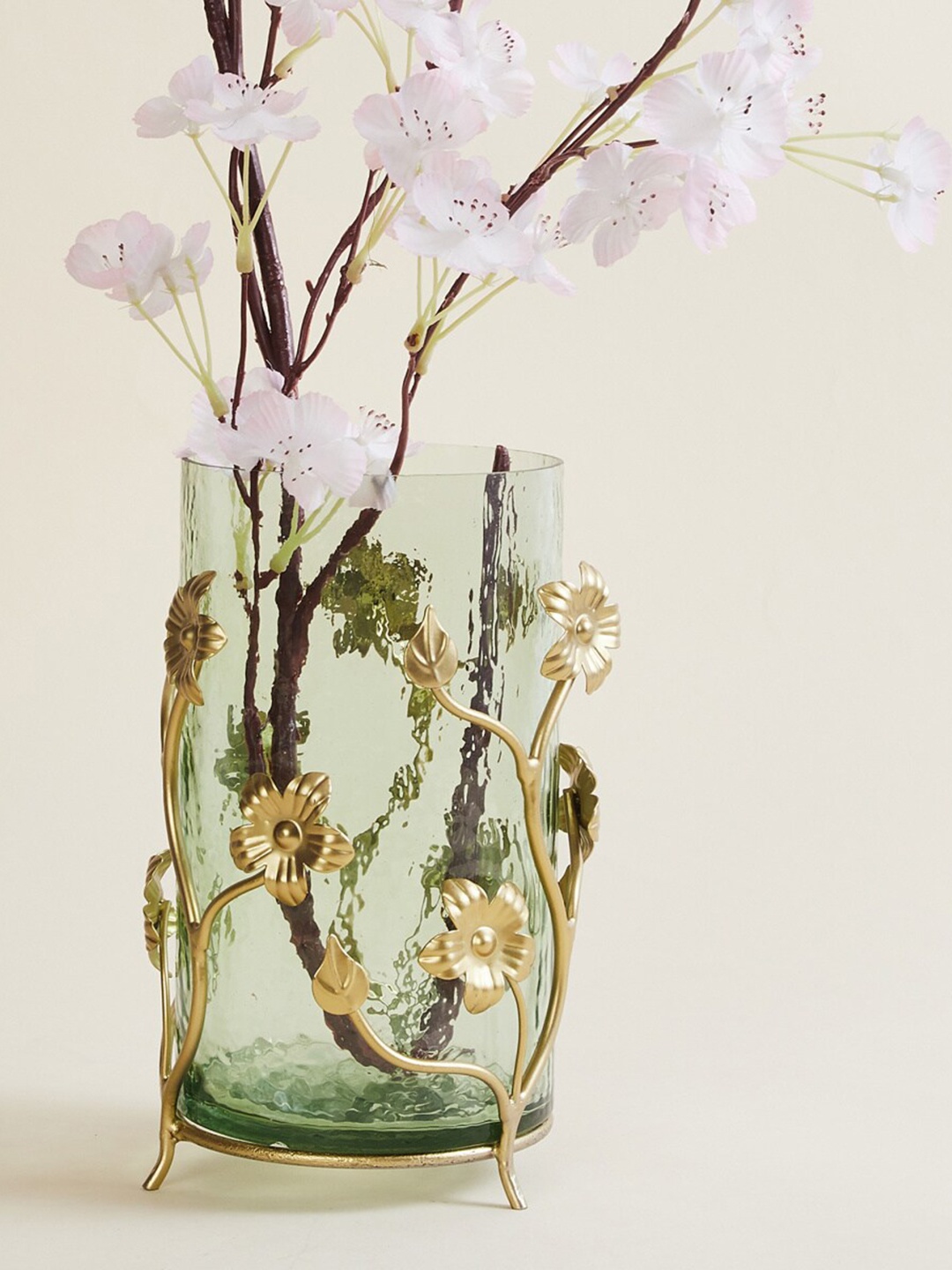 Home Centre Gold-Toned Glass Decorative Vase With Stand
