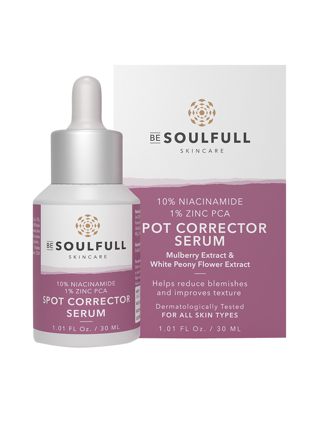 BE SOULFULL Spot Corrector Serum with 10% Niacinamide & 1% Zinc PCA - 30ml, White
BE SOULFULL Spot Corrector Serum with 10% Niacinamide & 1% Zinc PCA - 30ml, White