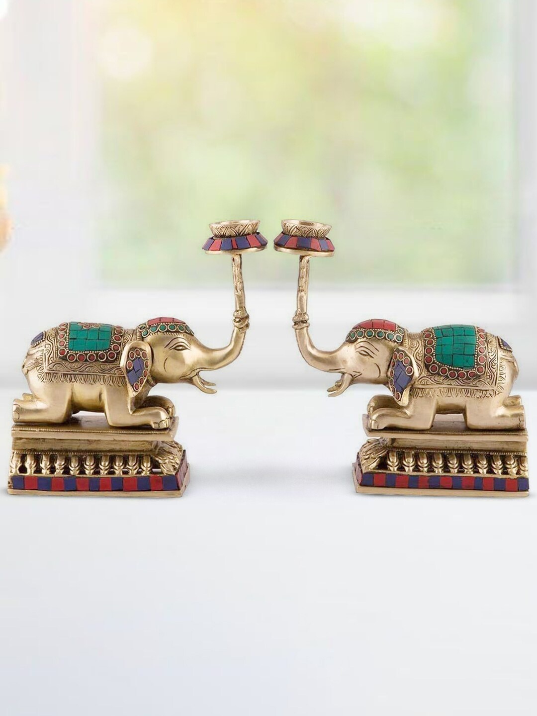 CraftVatika Set Of 2 Multicolored Trunk Up Elephant Figurine Diya Tealight Candle Holder, Multi
CraftVatika Set Of 2 Multicolored Trunk Up Elephant Figurine Diya Tealight Candle Holder, Multi