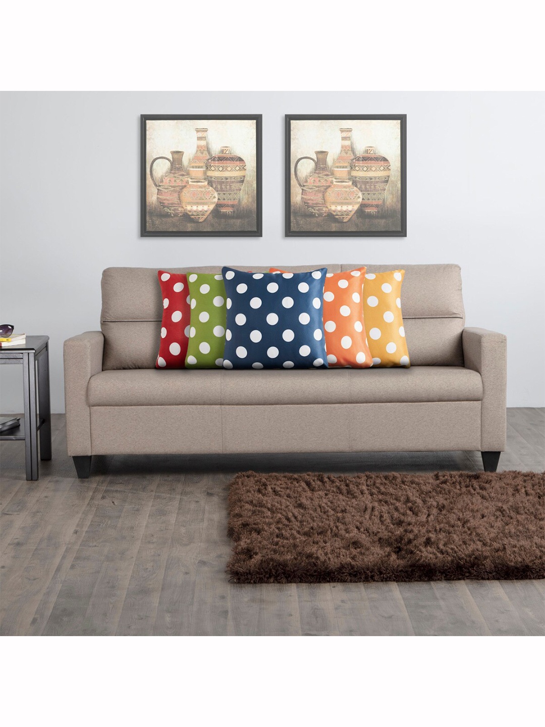 Home Centre Multicoloured Set of 5 Geometric Square Cushion Covers, Multi