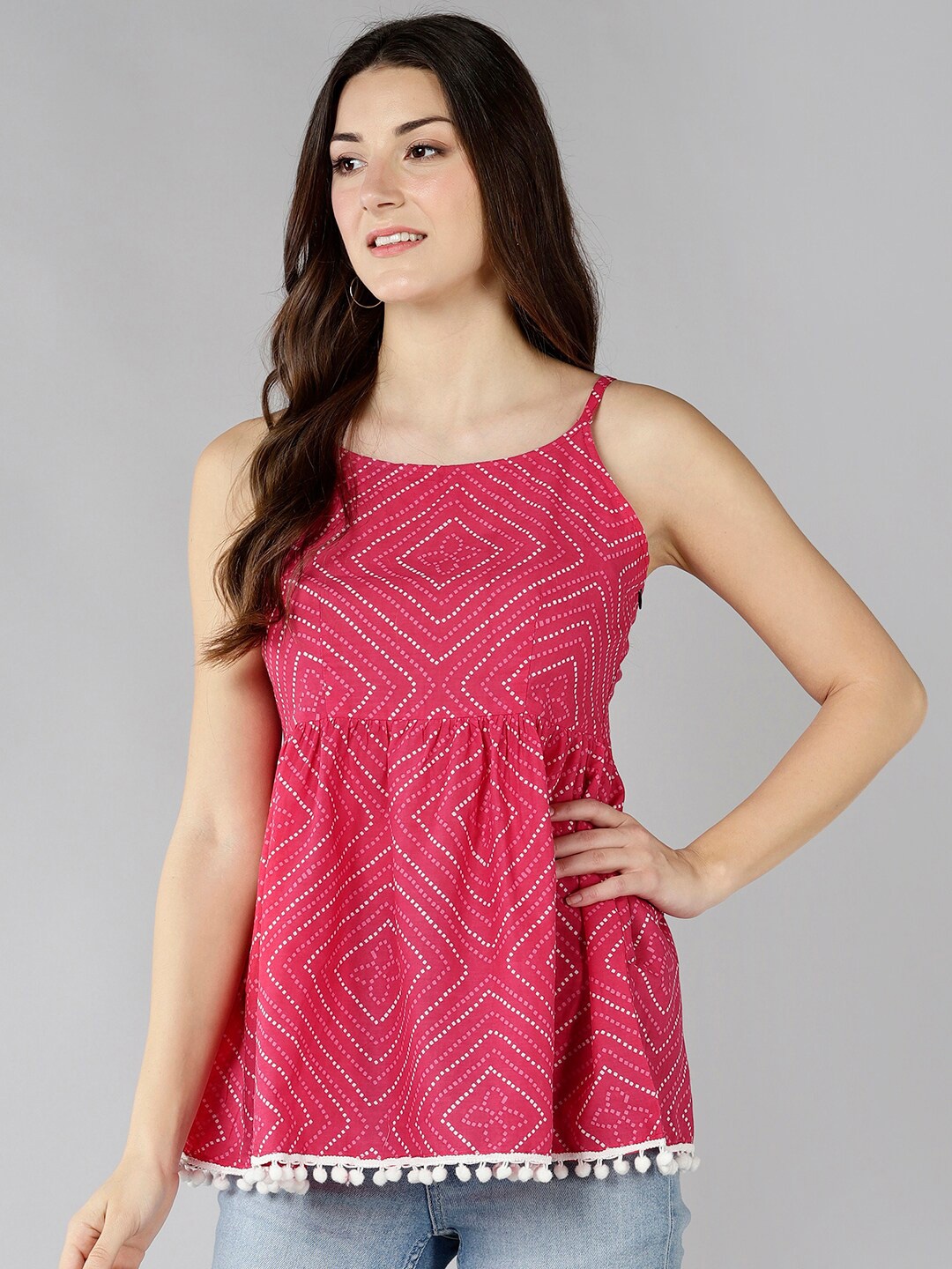 ZNX Clothing Pink Geometric Bandhani Print Shoulder Straps Pure Cotton Empire Top
ZNX Clothing Pink Geometric Bandhani Print Shoulder Straps Pure Cotton Empire Top