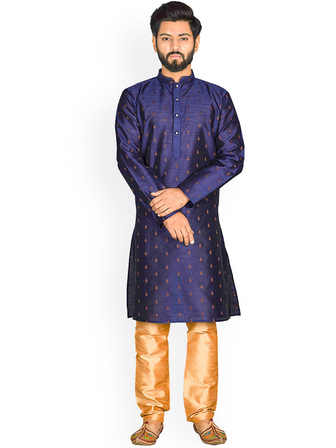 Nimayaa Men Navy Blue & Gold Printed Silk Blend Kurta Set
Nimayaa Men Navy Blue & Gold Printed Silk Blend Kurta Set