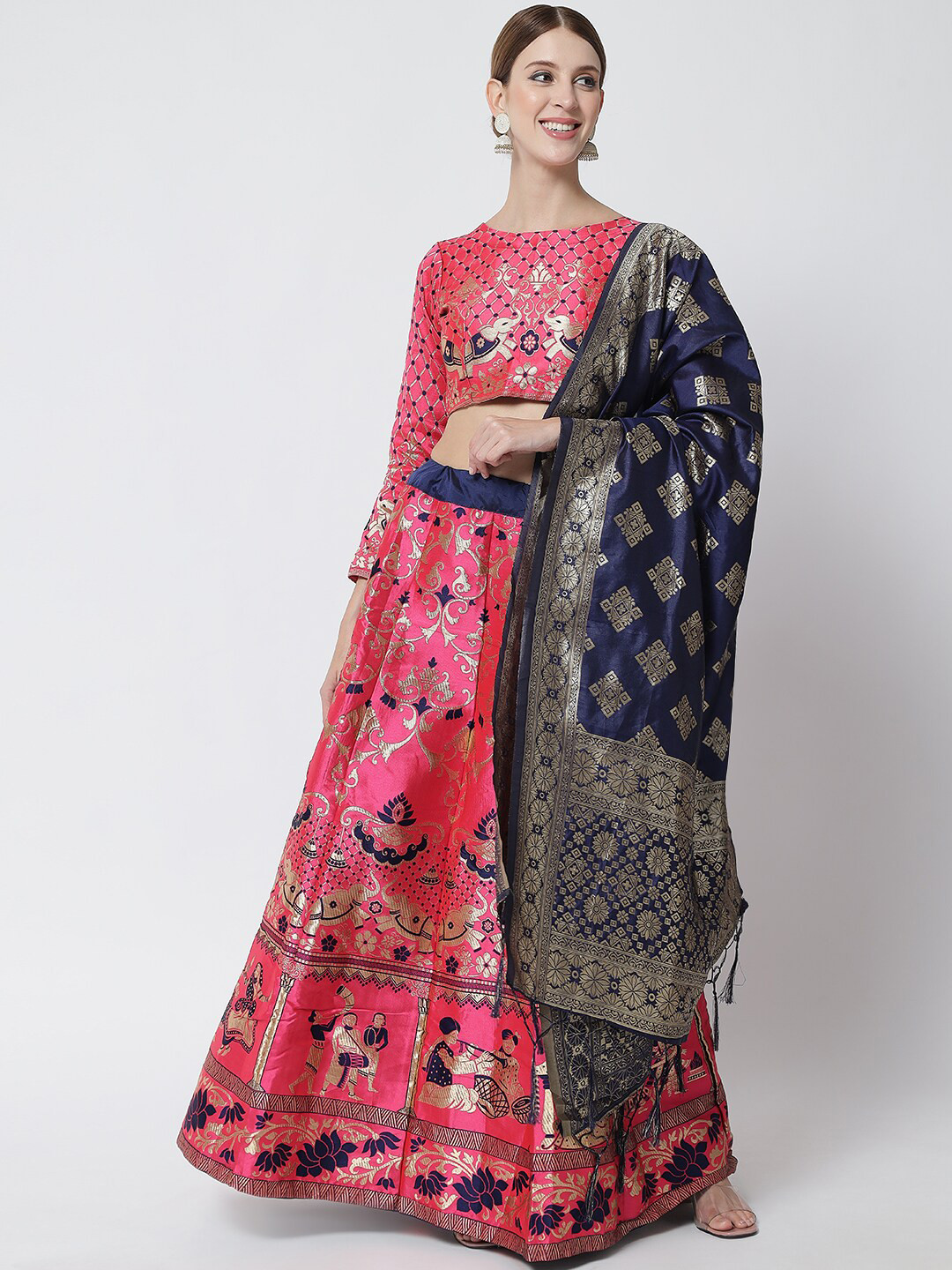 DIVASTRI Pink & Blue Banarasi Ready to Wear Lehenga & Unstitched Blouse With Dupatta
DIVASTRI Pink & Blue Banarasi Ready to Wear Lehenga & Unstitched Blouse With Dupatta