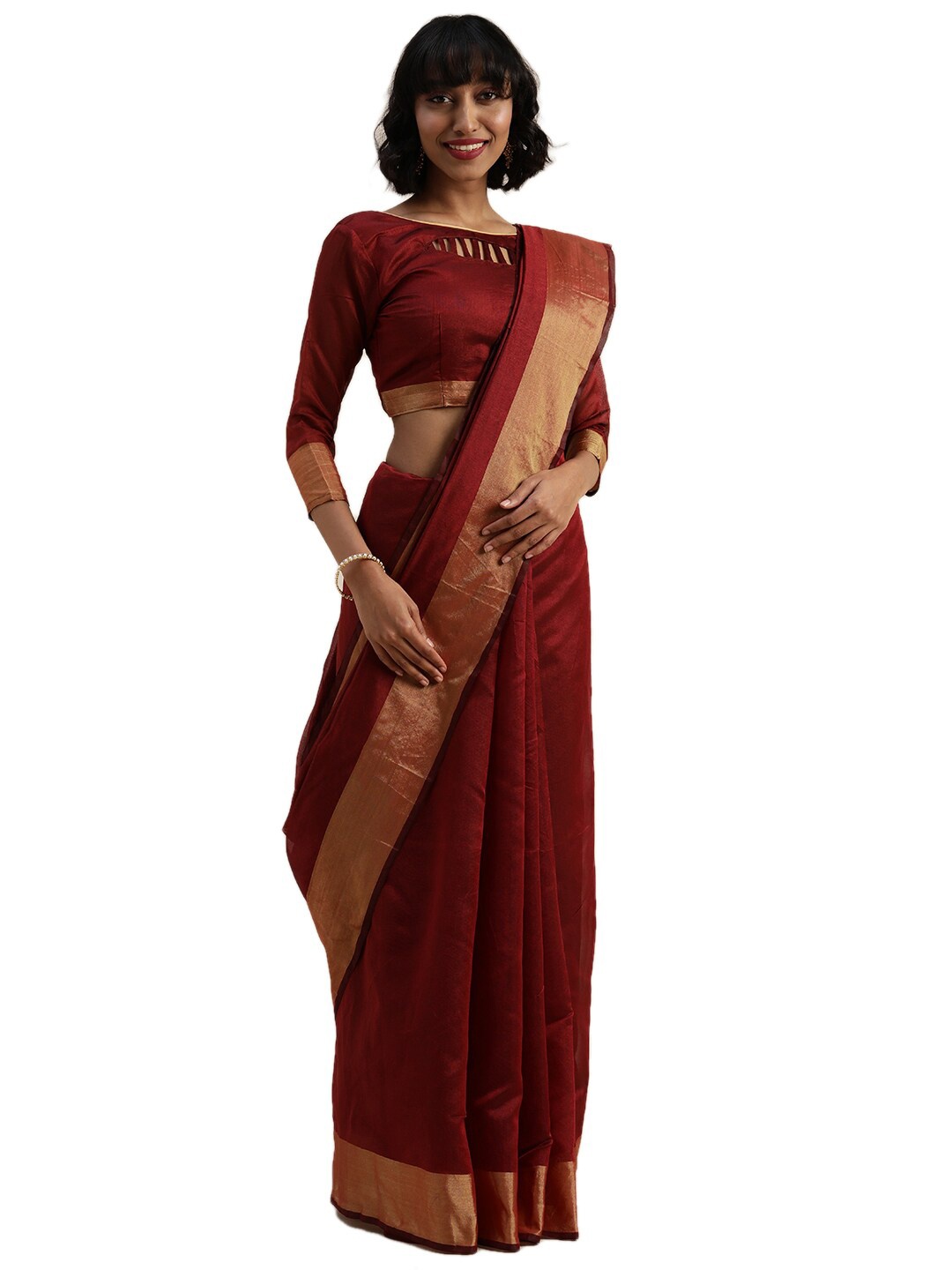 KALINI Maroon & Gold-Toned Zari Art Silk Saree