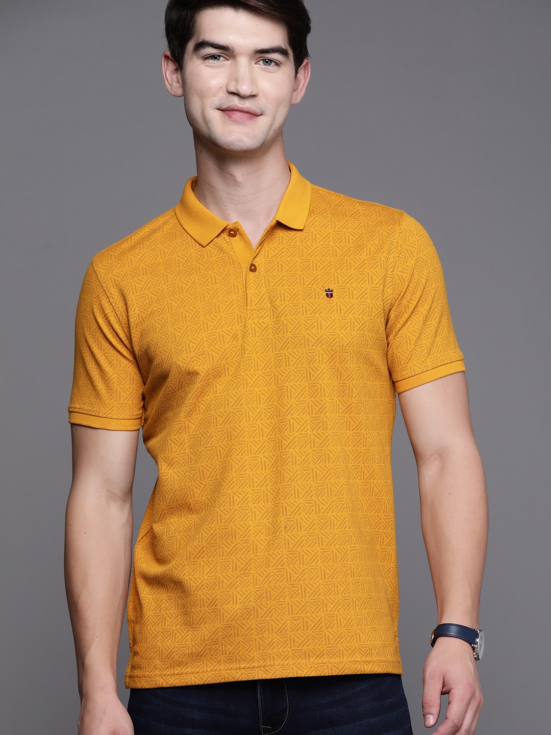Louis Philippe Sport Men Mustard Yellow & Navy Blue Printed Polo Collar T-shirt
Louis Philippe Sport Men Mustard Yellow & Navy Blue Printed Polo Collar T-shirt