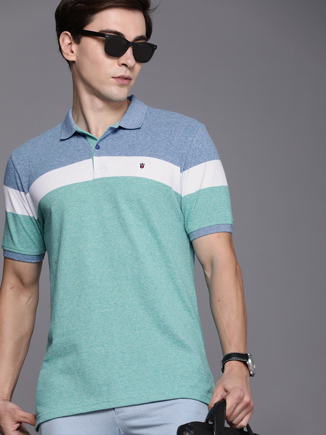 Louis Philippe Sport Men Sea Green & Blue Colourblocked Pure Cotton Polo Collar T-shirt
Louis Philippe Sport Men Sea Green & Blue Colourblocked Pure Cotton Polo Collar T-shirt