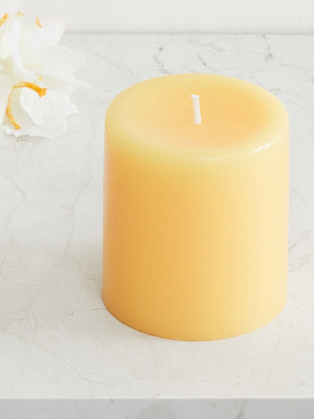 Home Centre Yellow Pillar Wax Scented Candle