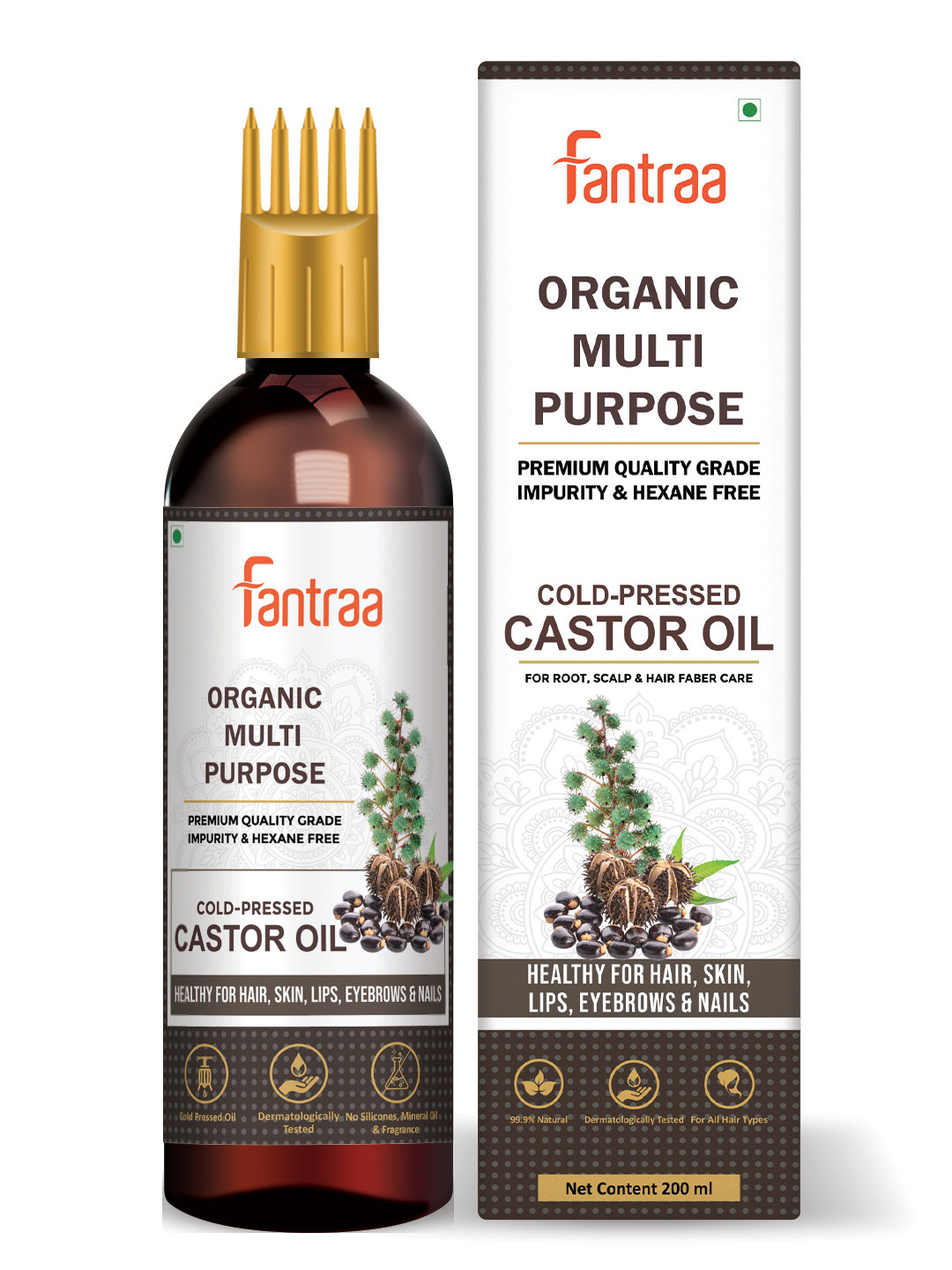 Fantraa Organic Multi-Purpose Cold Pressed Castor Oil for Hair & Skin - 200 ml, White
Fantraa Organic Multi-Purpose Cold Pressed Castor Oil for Hair & Skin - 200 ml, White