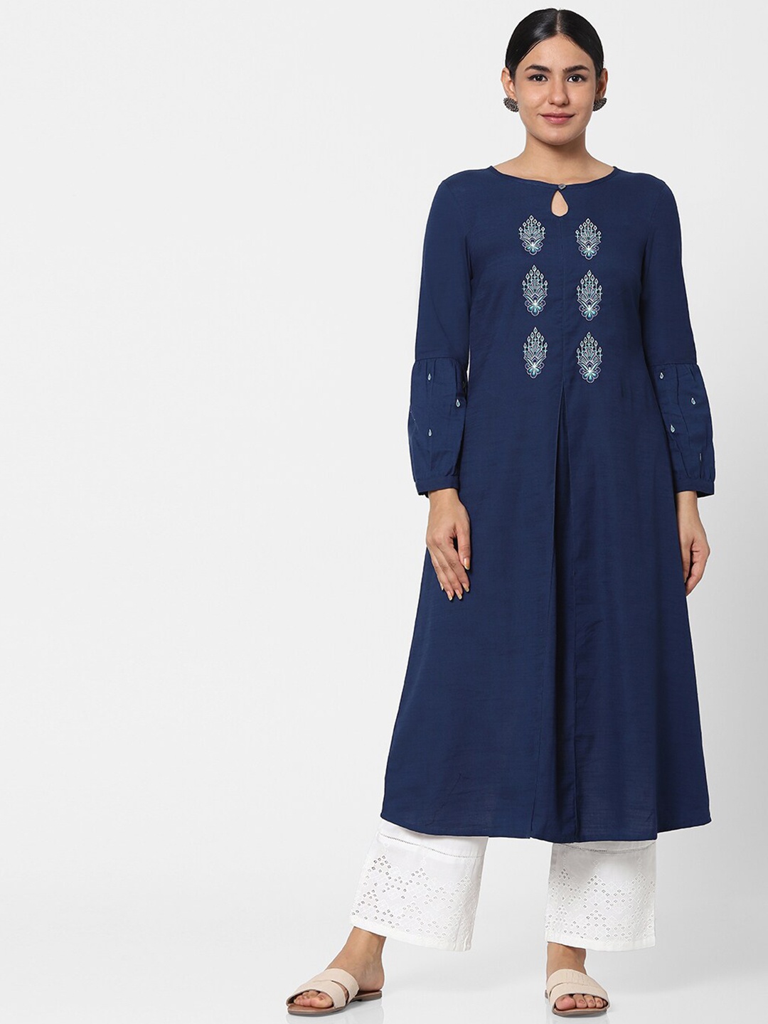 Naari Women Blue Ethnic Motifs Embroidered Keyhole Neck Kurta