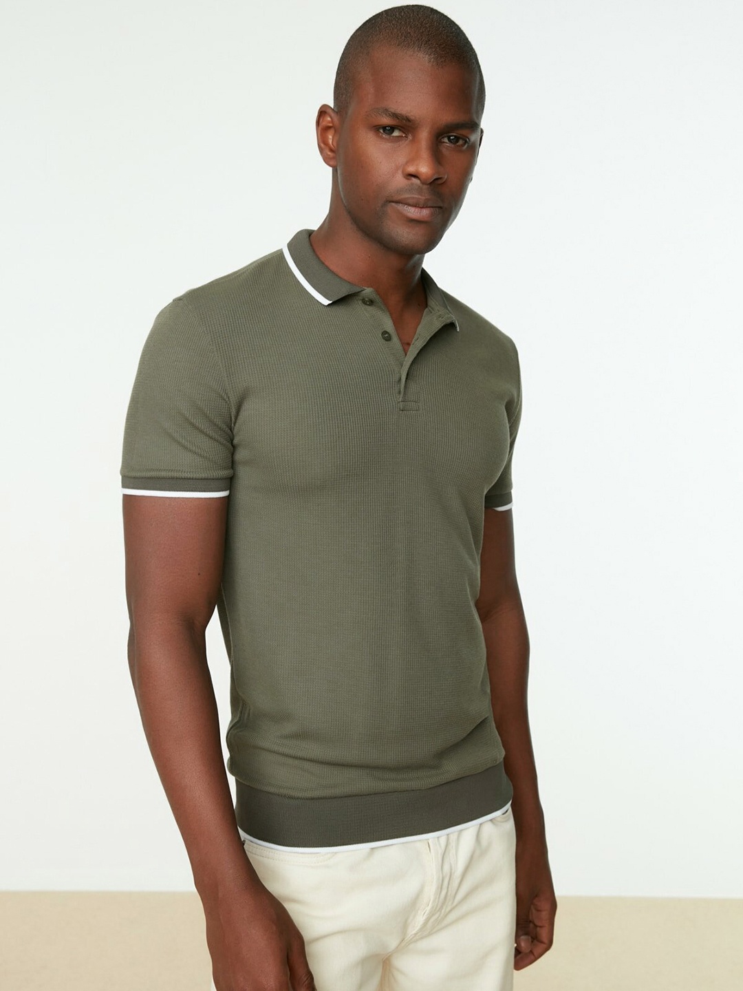 Trendyol Men Olive Green Polo Collar T-shirt