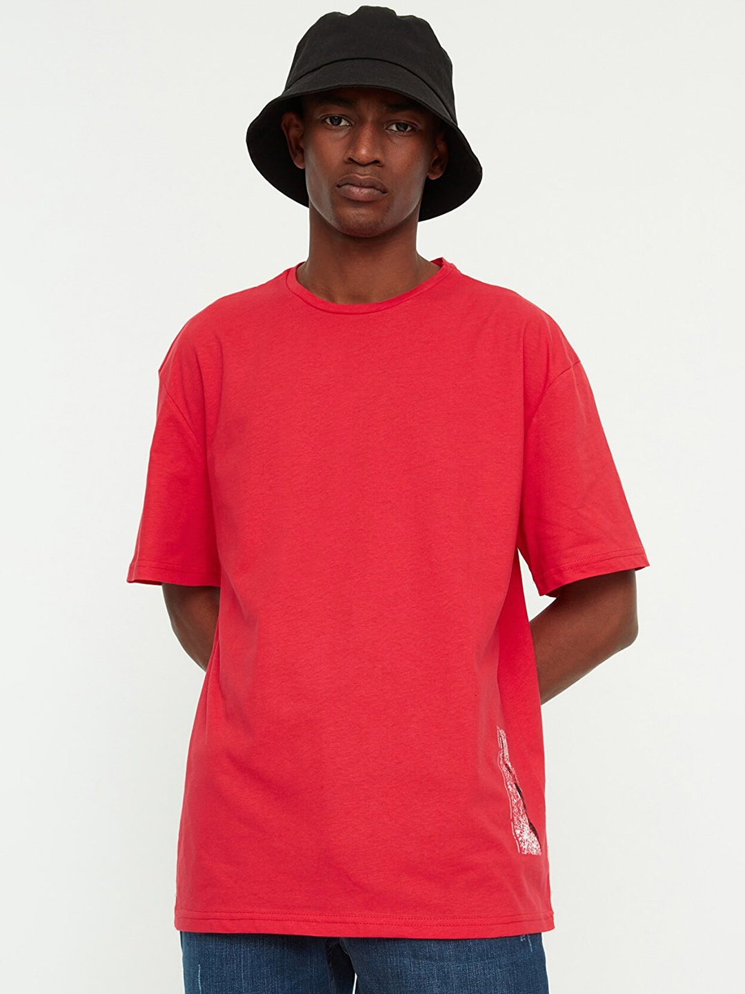 Trendyol Men Red Back Printed Pure Cotton T-shirt