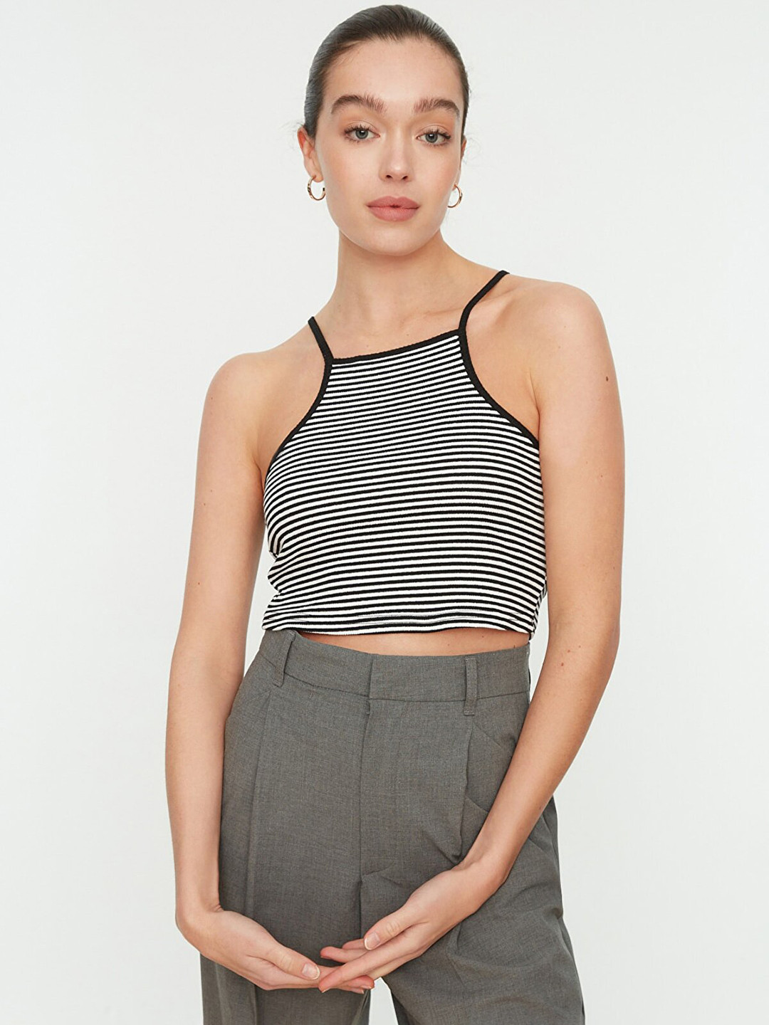 Trendyol Black & White Striped Top 
Trendyol Black & White Striped Top