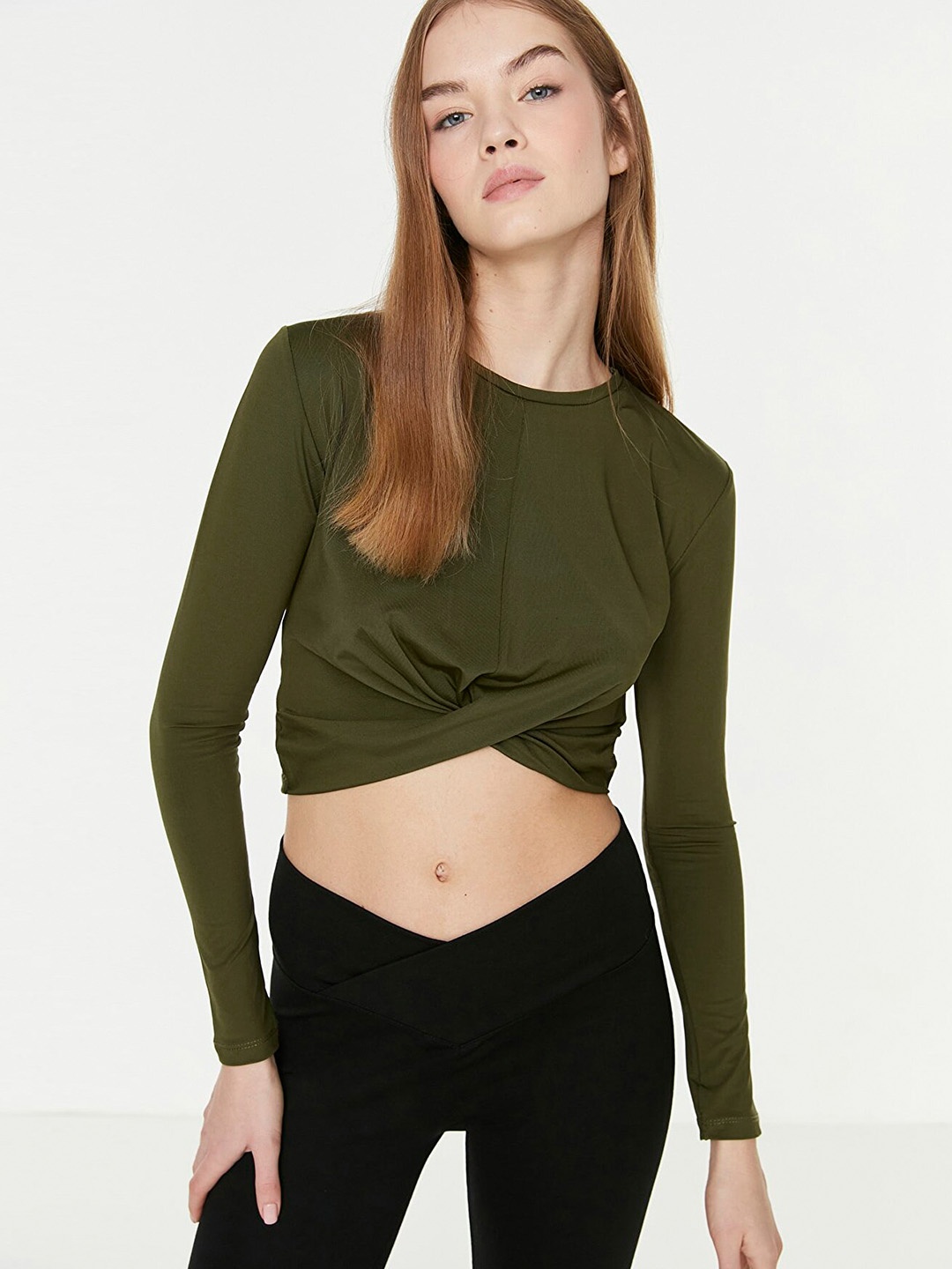 Trendyol Women Olive Green Twisted Crop Top