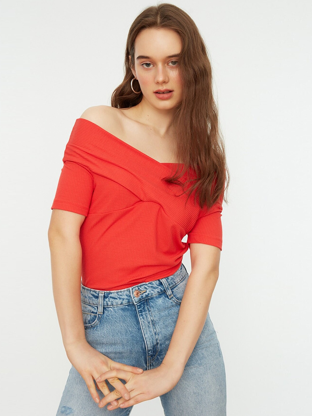 Trendyol Women Red Off-Shoulder Top