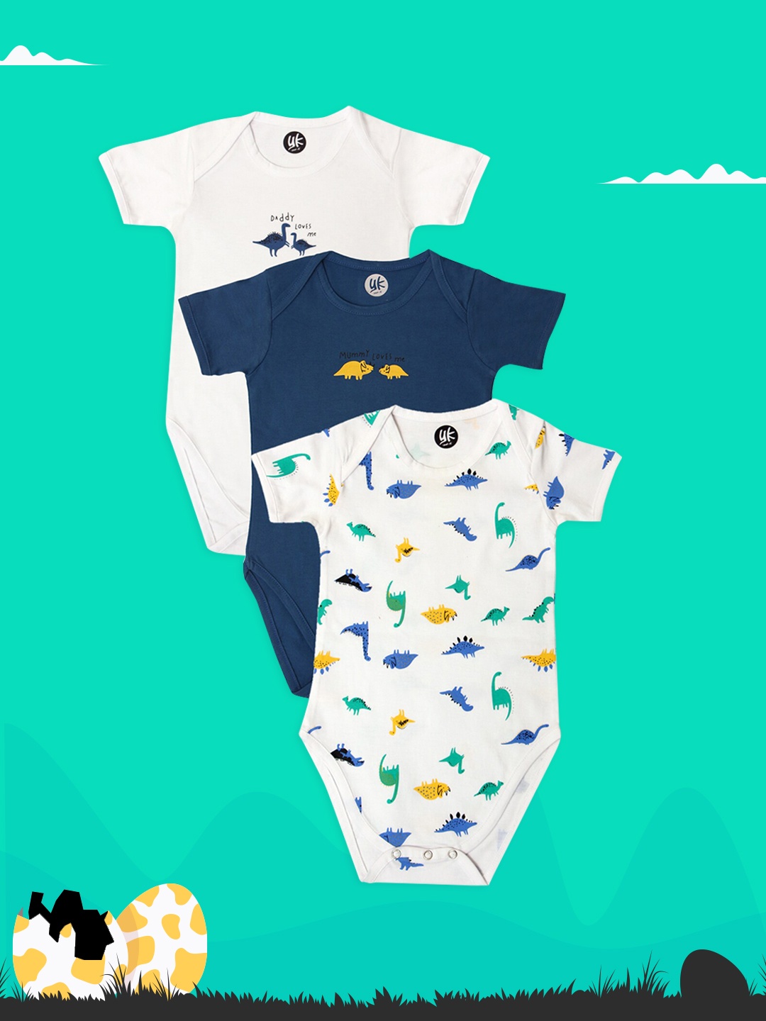 YK Infant Boys Pack of 3 Navy White Dinosaur Mama Papa Printed Cotton Bodysuit, Off white
YK Infant Boys Pack of 3 Navy White Dinosaur Mama Papa Printed Cotton Bodysuit, Off white