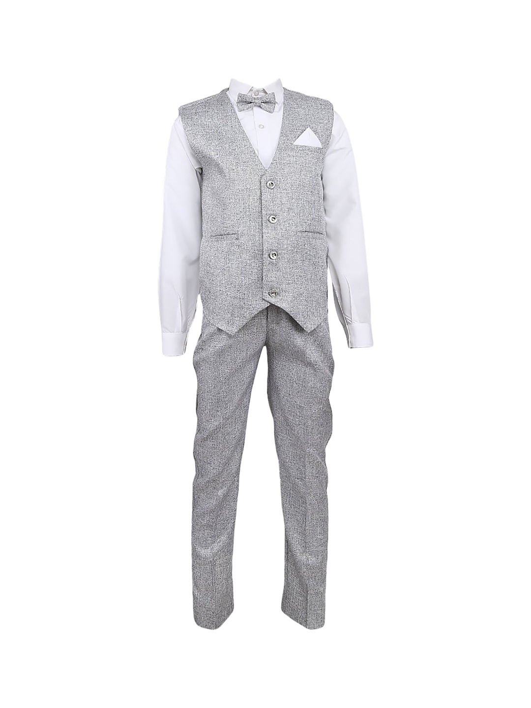 V-Mart Boys Grey Solid Pure Cotton 3-Piece Suit