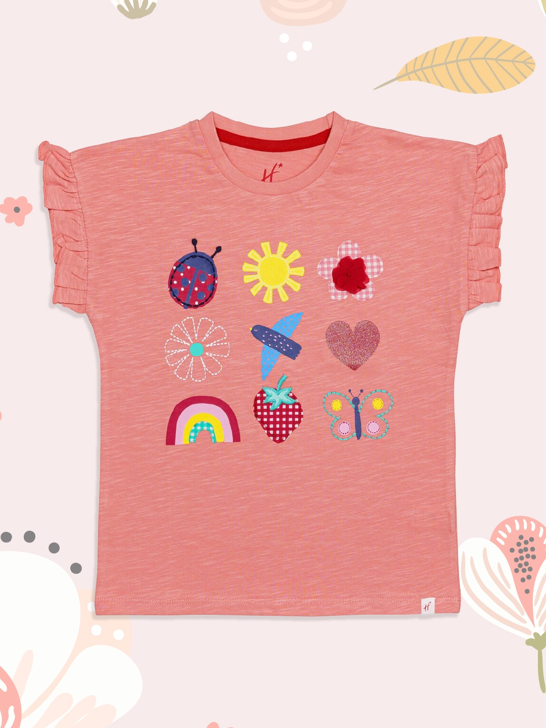 H By Hamleys Girls Peach Pink Conversational Print Flutter Sleeves Applique Cotton Top
H By Hamleys Girls Peach Pink Conversational Print Flutter Sleeves Applique Cotton Top