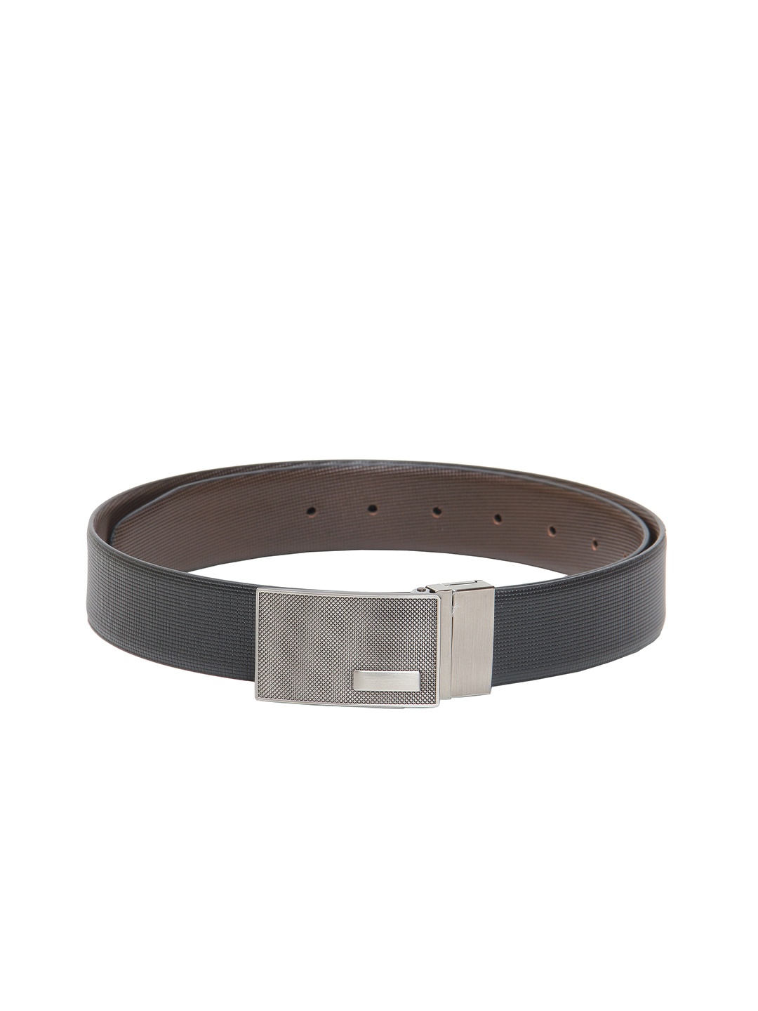 Calvadoss Men Black Textured Leather Reversible Formal Belt