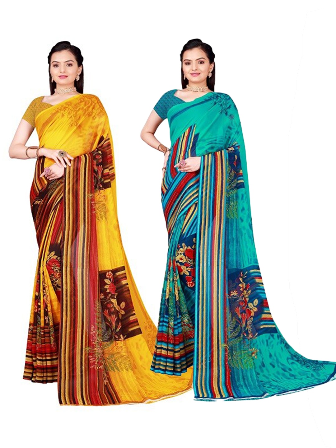 SAADHVI Pack of 2 Pure Georgette Sarees, Yellow