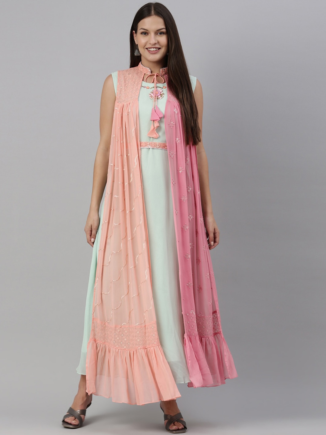 Neerus Green Georgette Kurta