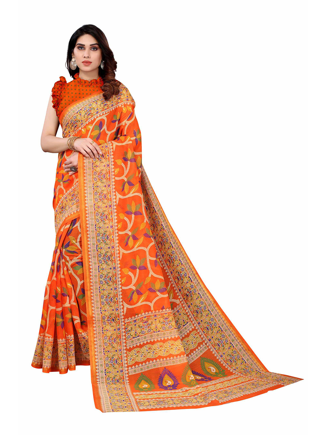 AADVIKA Orange & Purple Floral Linen Blend Saree
AADVIKA Orange & Purple Floral Linen Blend Saree