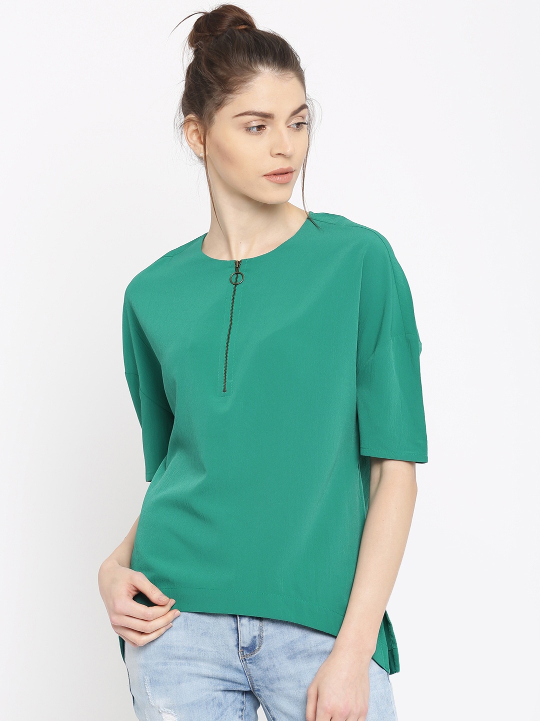 Vero Moda Women Green High-Low Top