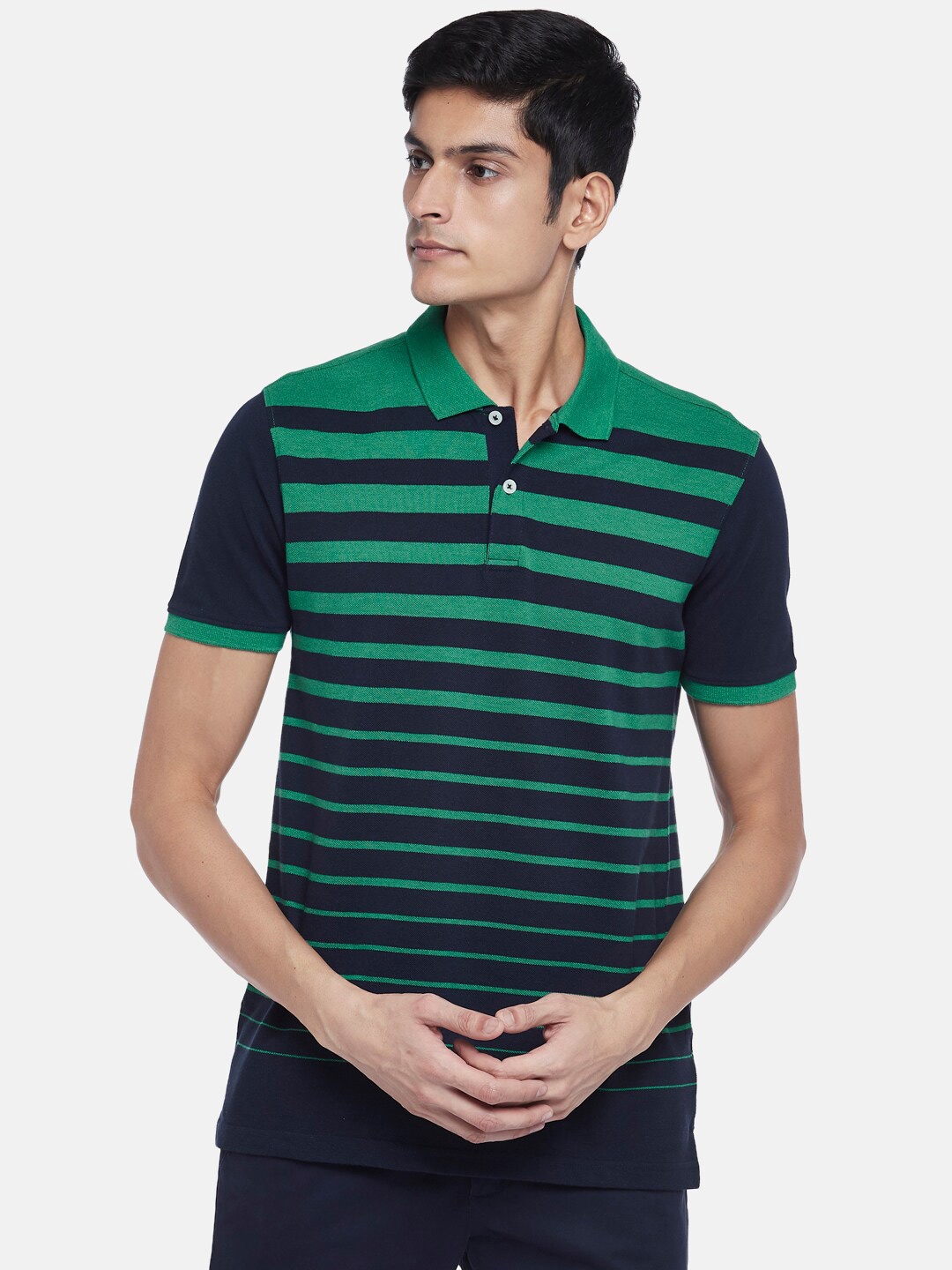 BYFORD by Pantaloons Men Green & Navy Blue Striped Polo Collar Slim Fit Outdoor T-shirt
BYFORD by Pantaloons Men Green & Navy Blue Striped Polo Collar Slim Fit Outdoor T-shirt
