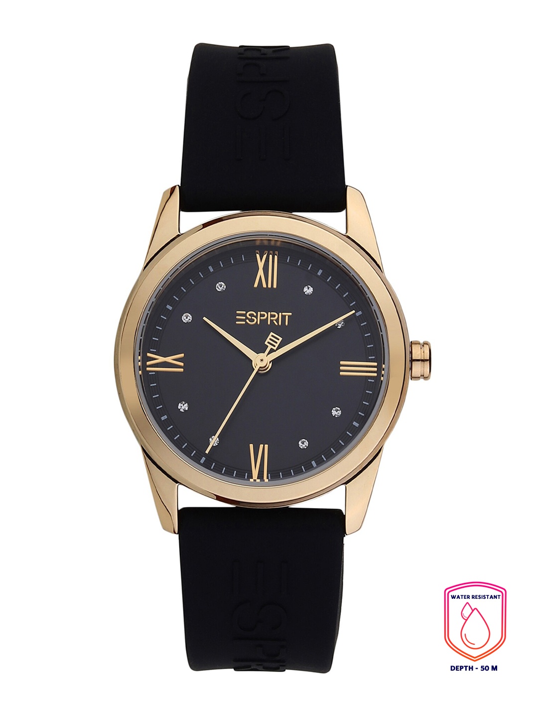 ESPRIT Women Black Dial & Gold-Plated Stainless Steel Straps Analogue Watch ES1L217P1165
ESPRIT Women Black Dial & Gold-Plated Stainless Steel Straps Analogue Watch ES1L217P1165