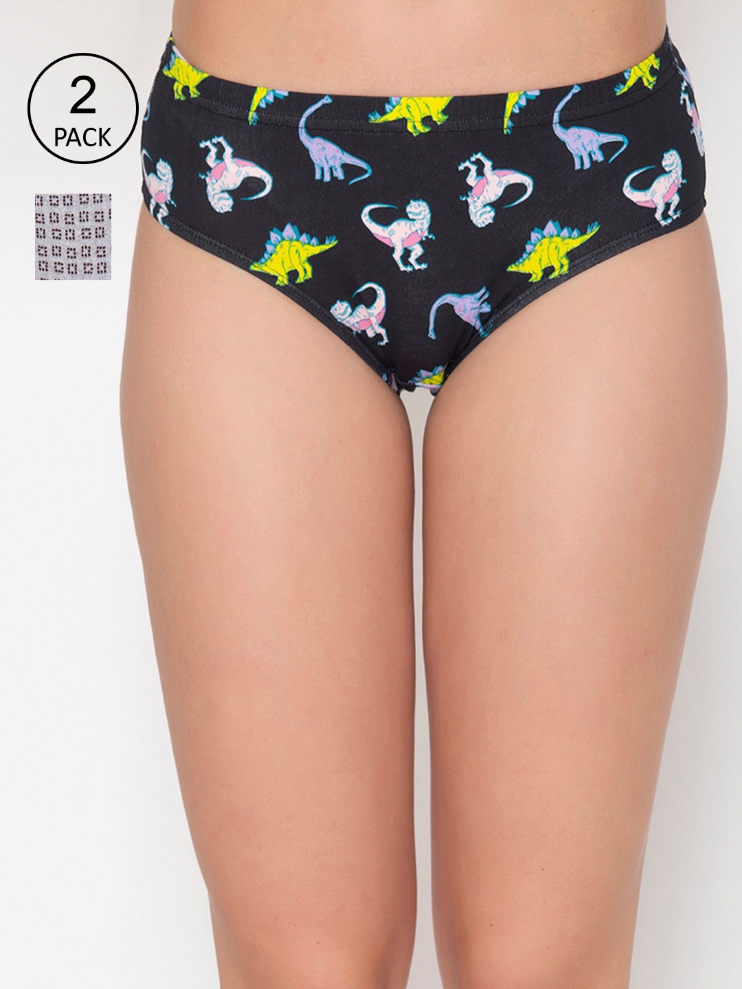 Clovia Women Pack Of 2 Printed Mid-Rise Hipster Briefs, Black