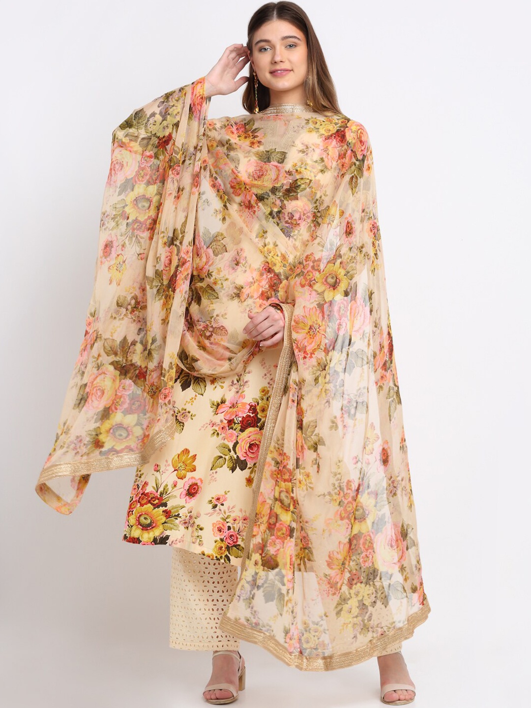 anokherang Women Beige Floral Printed Panelled Pure Cotton Kurti with Trousers & With Dupatta
anokherang Women Beige Floral Printed Panelled Pure Cotton Kurti with Trousers & With Dupatta