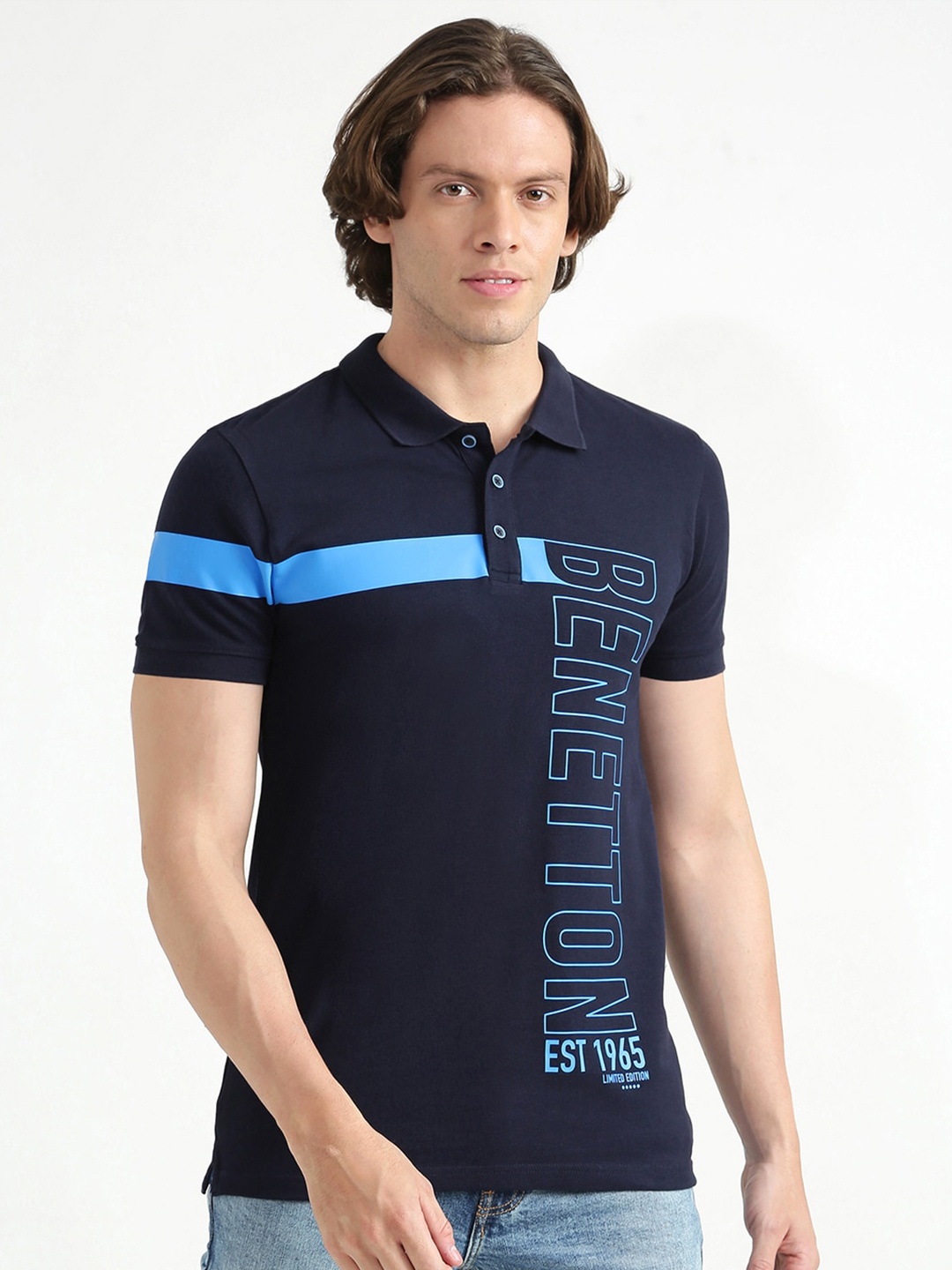 United Colors of Benetton Men Navy Blue Typography Printed Polo Collar Cotton T-shirt
United Colors of Benetton Men Navy Blue Typography Printed Polo Collar Cotton T-shirt