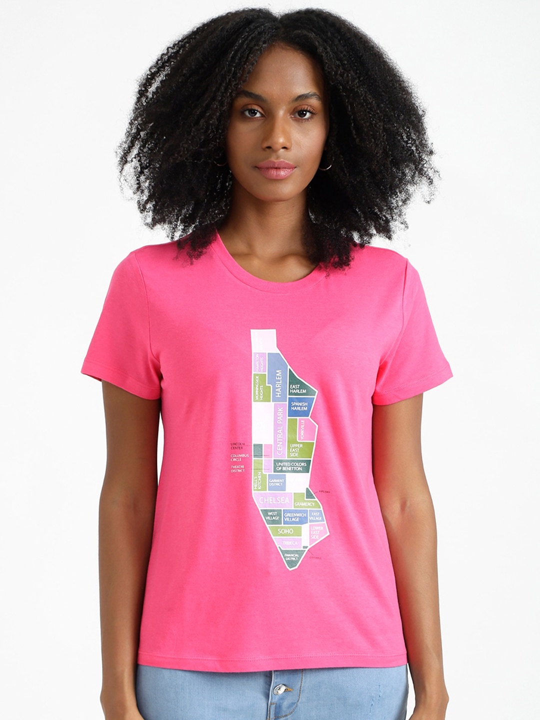 United Colors of Benetton Women Pink Graphic Printed T-shirt