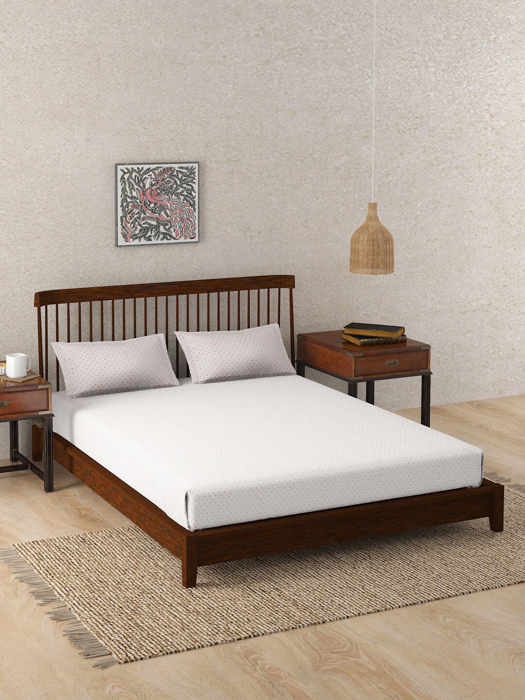 Fabindia White & Coral Red Geometric 180 TC Cotton King Bedsheet With 2 Pillow Covers
Fabindia White & Coral Red Geometric 180 TC Cotton King Bedsheet With 2 Pillow Covers
