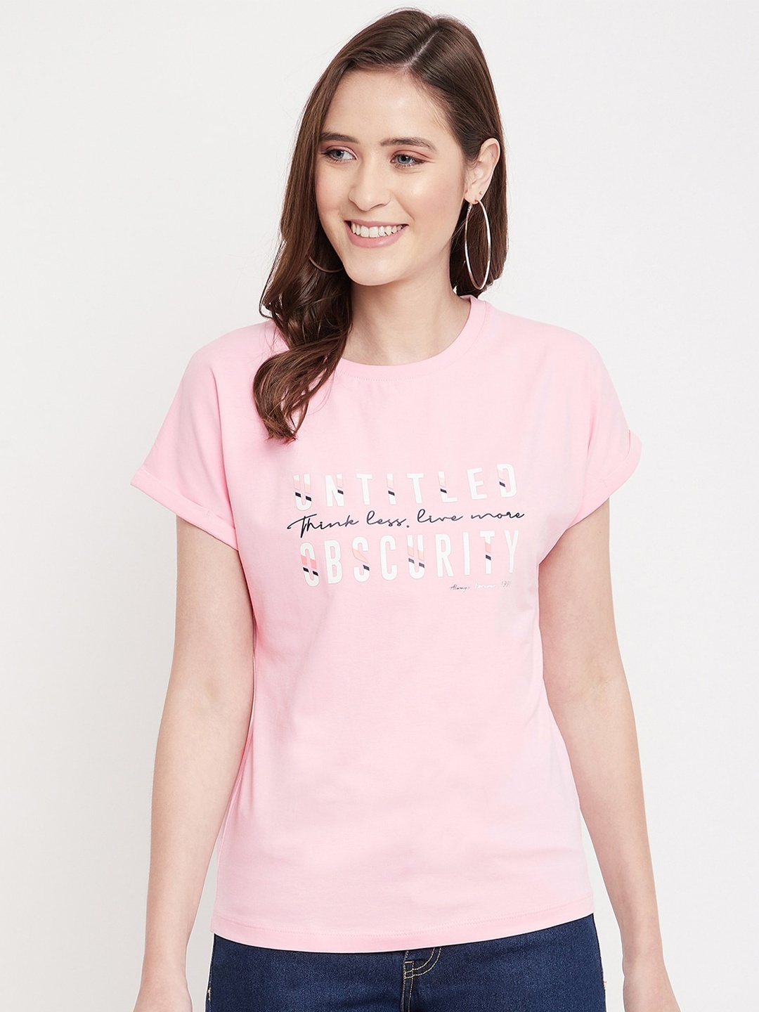 Octave Women Pink Typography Printed T-shirt