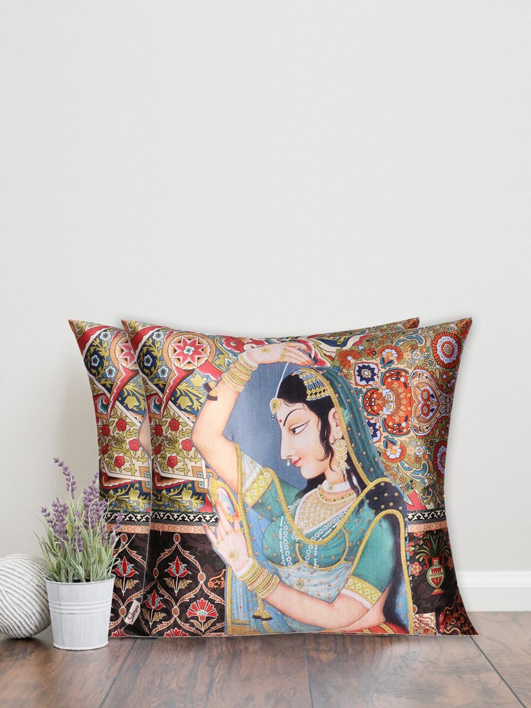 Sivya Multicoloured Set of 2 Mughal 2.o Ethnic Motifs Square Cushion Covers, Multi
Sivya Multicoloured Set of 2 Mughal 2.o Ethnic Motifs Square Cushion Covers, Multi