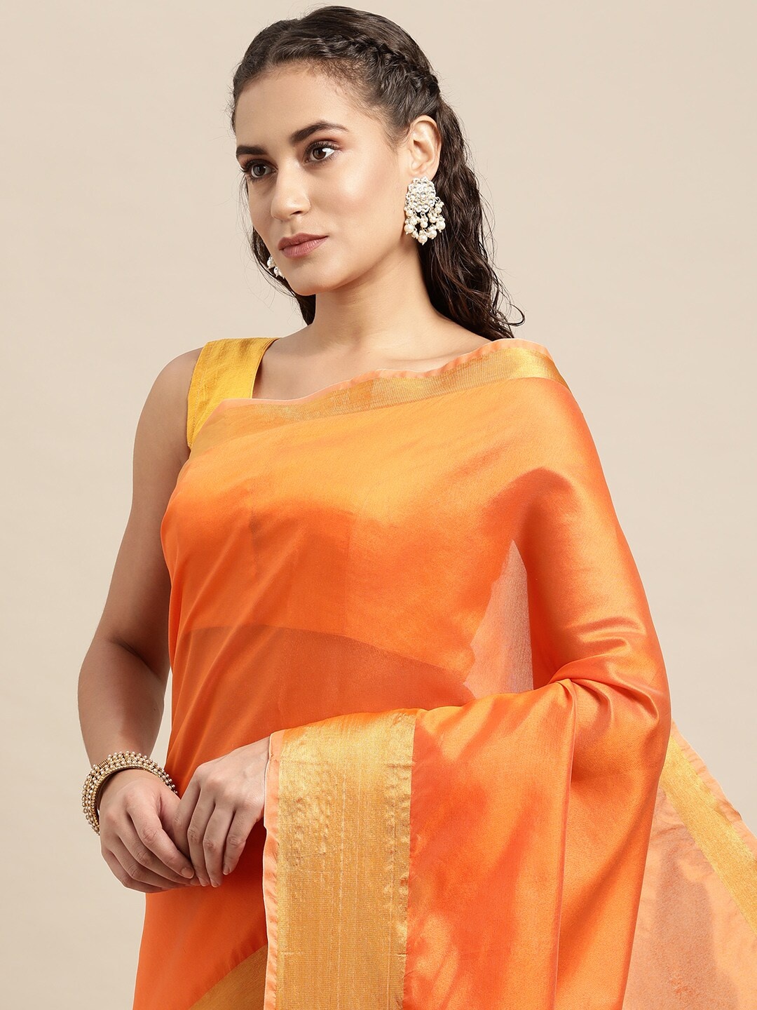 Leeza Store Orange Zari Kasavu Saree