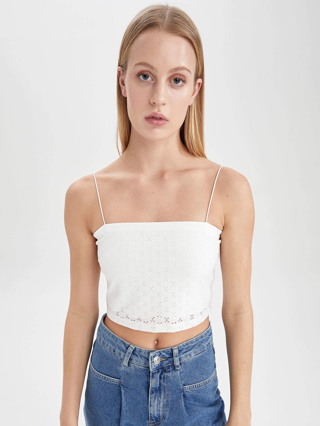 DeFacto White Self-Design Crop Top