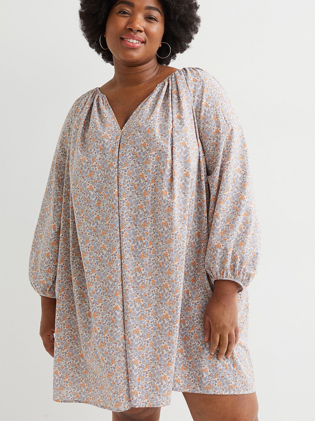 H&M Women Plus Size Cotton A-line Dress, Off white