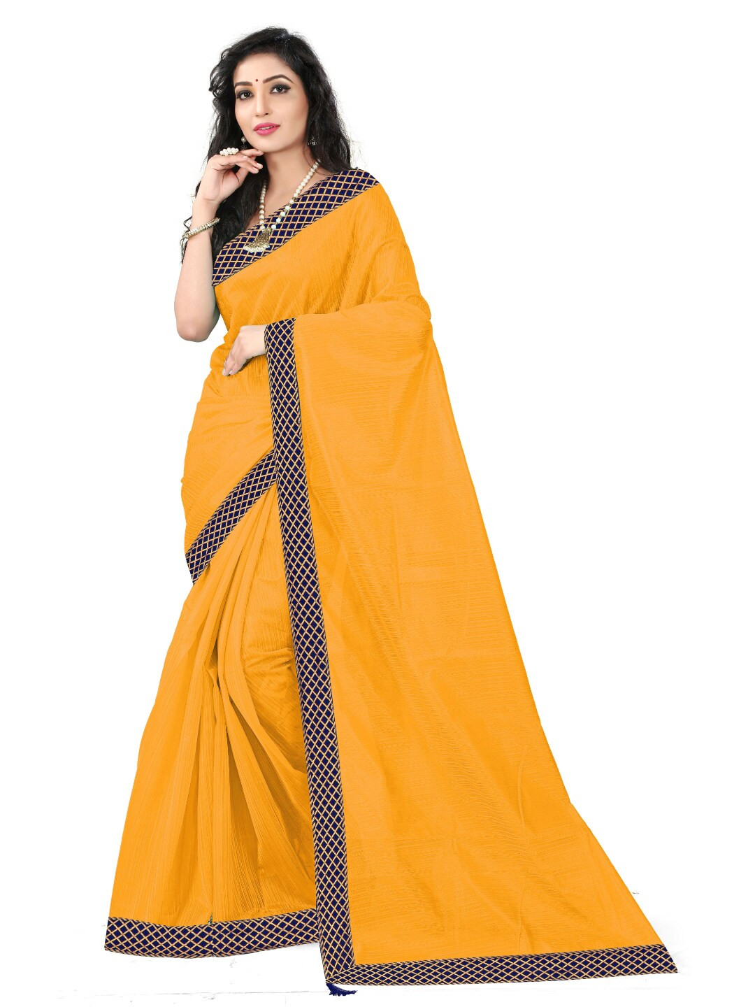 KALINI Yellow & Navy Blue Art Silk Saree 
KALINI Yellow & Navy Blue Art Silk Saree