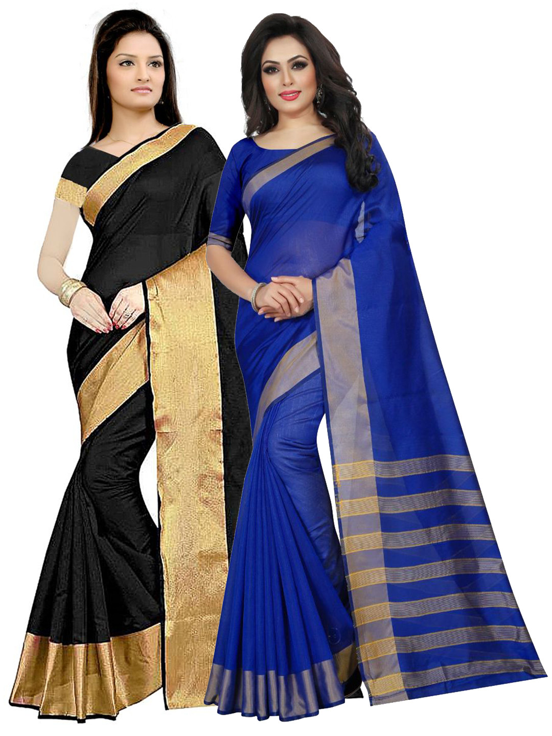 Florence Pack of 2 Black & Blue Zari Silk Cotton Sarees
Florence Pack of 2 Black & Blue Zari Silk Cotton Sarees
