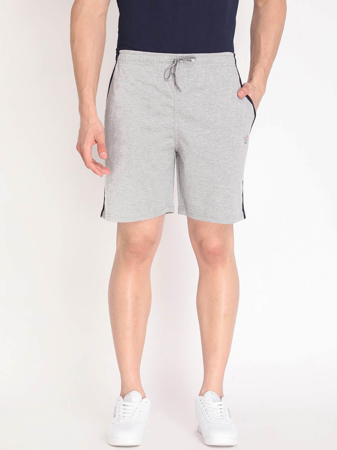 NEVA Men Grey Melange Cotton Sports Shorts