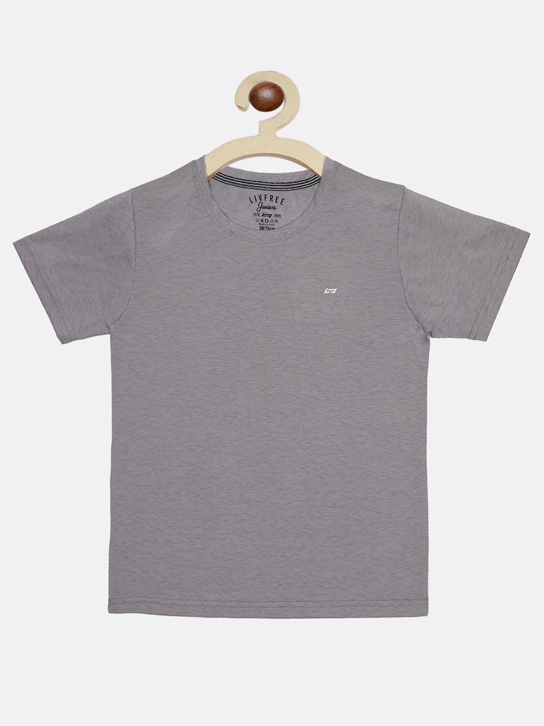 NEVA Boys Grey Solid Cotton T-shirt