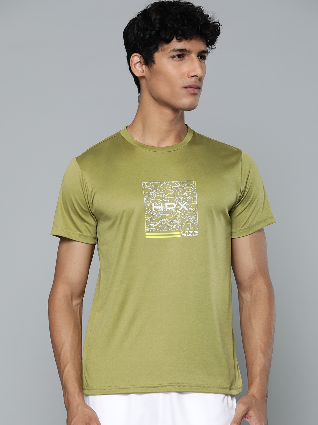 HRX By Hrithik Roshan Training Men Olive Oil Rapid-Dry Typography Tshirts