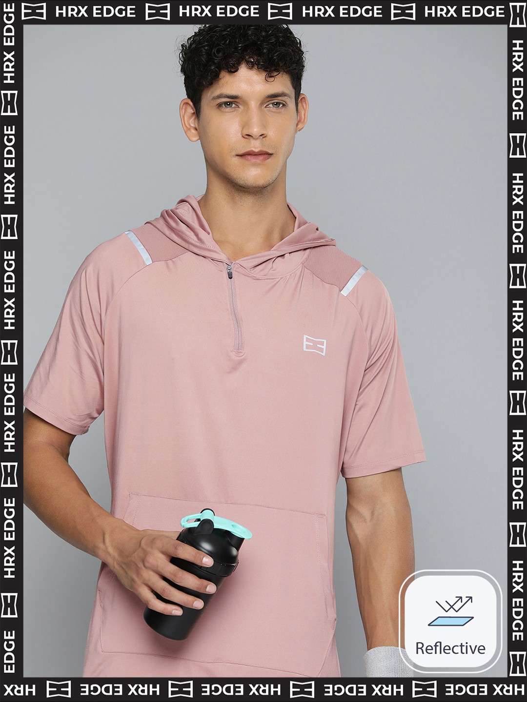HRX By Hrithik Roshan EDGE Men Deauville Mauve Rapid-Dry Solid T-shirt