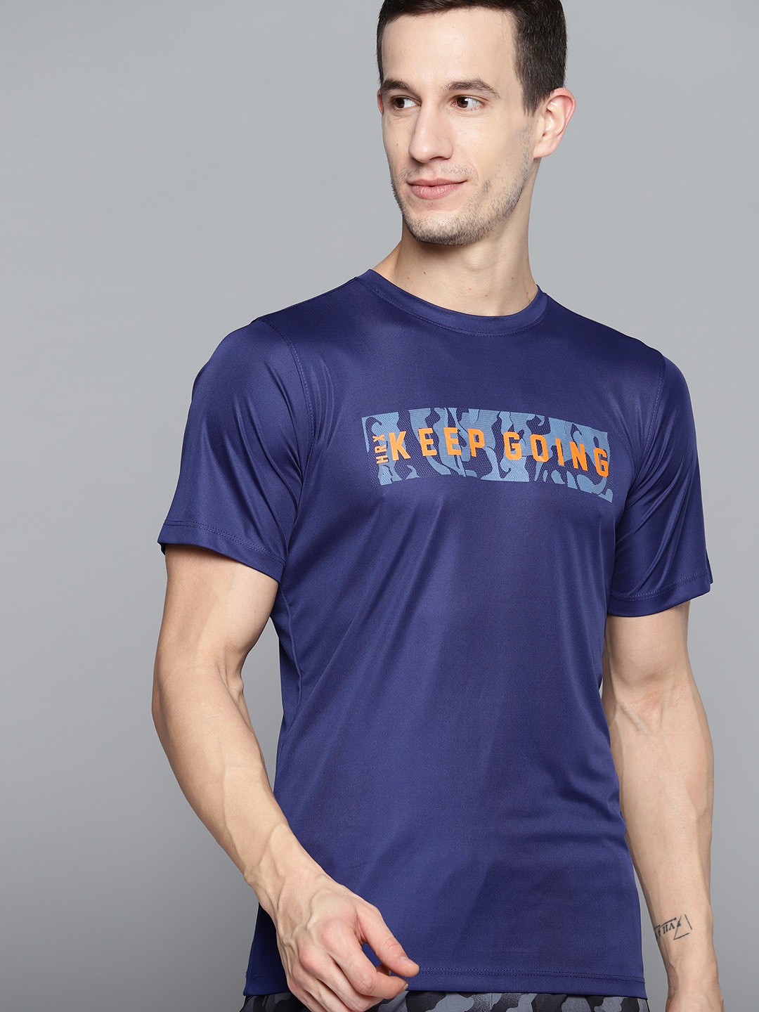 HRX By Hrithik Roshan Training Men ESTATE BLUE Rapid-Dry Typography Tshirts
