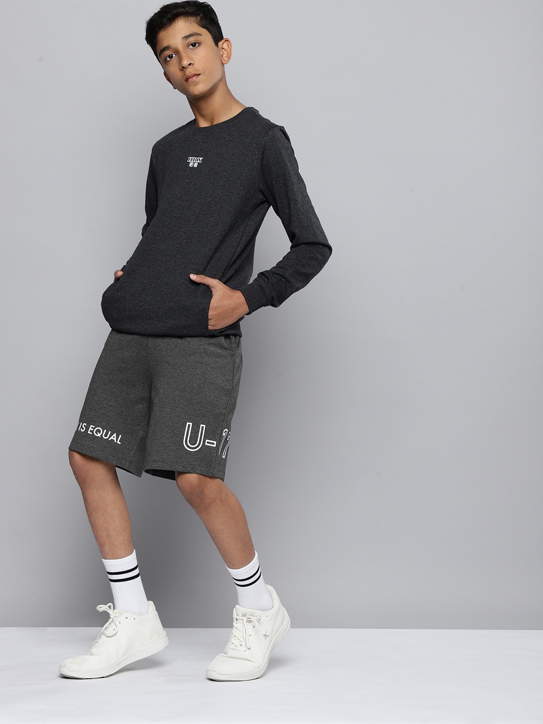 HRX By Hrithik Roshan Boys Lifestyle Bio-Wash Brand Carrier Sustainable Shorts, Charcoal
HRX By Hrithik Roshan Boys Lifestyle Bio-Wash Brand Carrier Sustainable Shorts, Charcoal