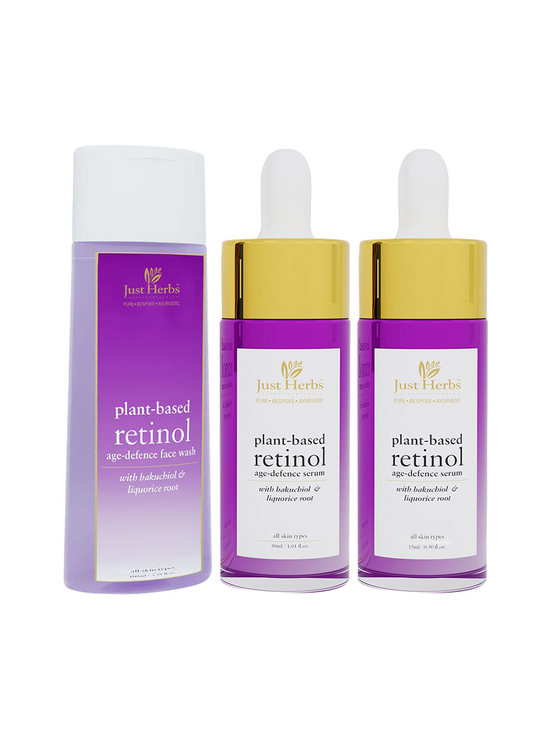 Just Herbs Set of Retinol Age Defence Face Wash & 2 Anti Aging Face Serum, Purple 
Just Herbs Set of Retinol Age Defence Face Wash & 2 Anti Aging Face Serum, Purple